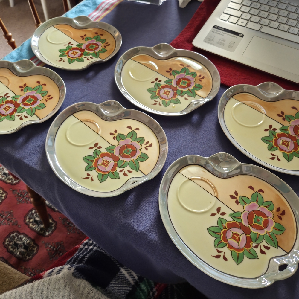 Art Deco Saucers Floral Made In Japan Handpainted Dessert Plates Lusterware (6)